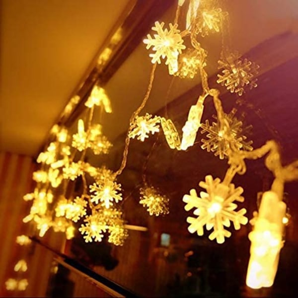 Julbelysning, 20 Ft 40 Led Snowflake String Lights Batteri O Snowflake-warm White