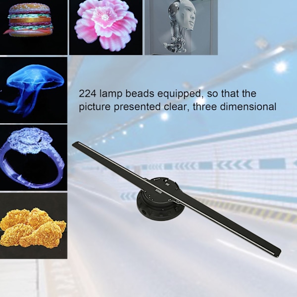 3D-hologrammituuletin LED-mainosnäyttötuulettimella liikekauppojen kyltteihin, baarijuhliin, mainosnäyttöön, 100–240 V EU-pistoke