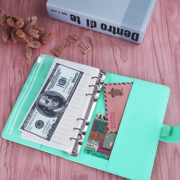 A6 PU Läder Notebook Pärm Återfyllbar 6 Ring Pärm för A6 Light Green