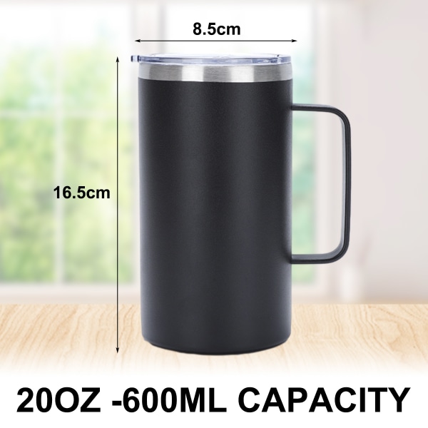 20 oz isolerad kaffekopp med lock-rostfritt stål campingmugg platt glas-dubbel vakuum hållbar belagd mugg