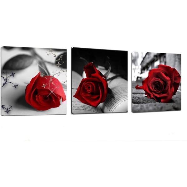 Canvas Väggkonst Röda Rose Blommor på Grå Böcker Bilder Målning Rose Book Flowers