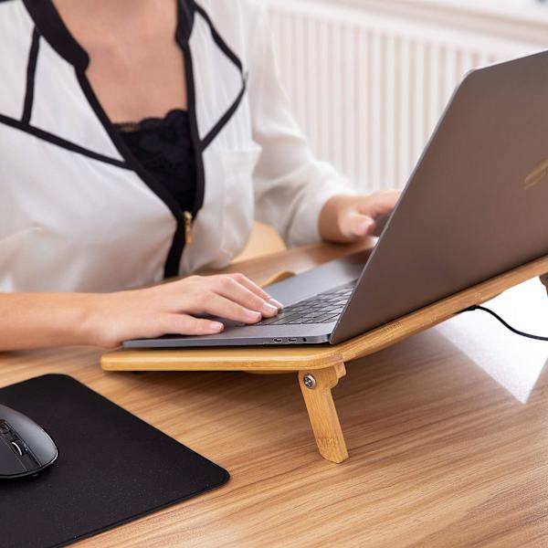 Bærbar PC-køler - Justerbar hastighed - Ventileret støtte med bambusstruktur til computer 10' til 15,6' - Ekstra USB-port [Ny version 2020]