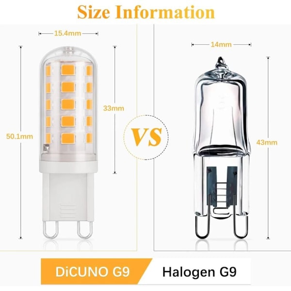 G9 LED-lampa, brandsäker keramisk bas med värmeavledningsdesign, miljövänlig 3W bländfri varmvit belysning, lägre strömförbrukning 360° belysning för