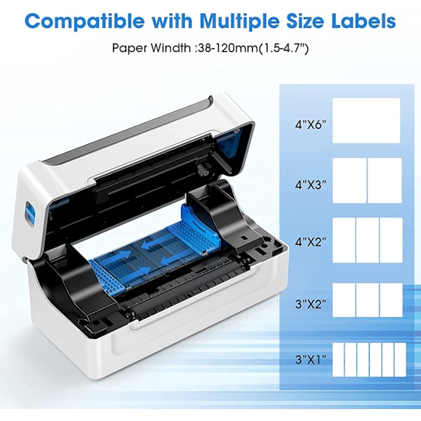 Etiketprinter, 4x6 Desktop Etiket Stregkodeprinter med 150mm/s Høj Hastighed til Hjem Lille Virksomhed Nem Opsætning til Windows Mac,