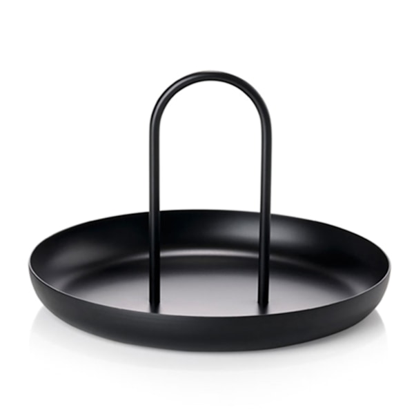 Serving Tray Metal Round Portable Table Top Storage Tray Simple Modern Style with Handle Black