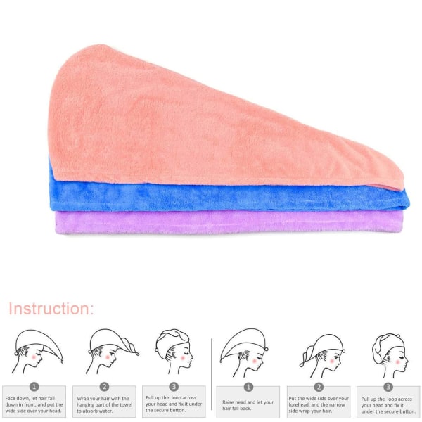3-pack hårturban, turbanhandduk med knapp