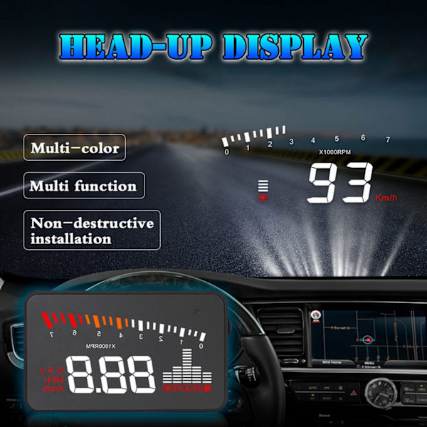 X5 HUD 3,5 tuuman universaali auton HUD-näyttö OBD2‑X5 -järjestelmällä ja hälytystoiminnolla
