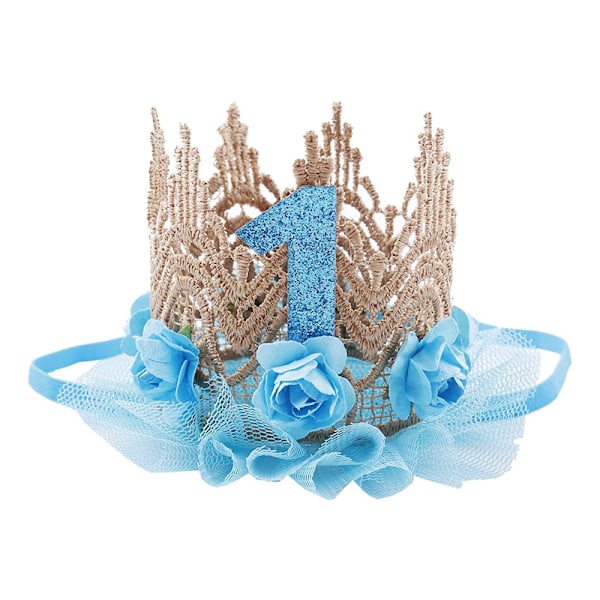 Baby Lace Blomsterkrone 1. Fødselsdag Hovedbånd, Pige Dreng Gave, Fotoboks Rekvisitter