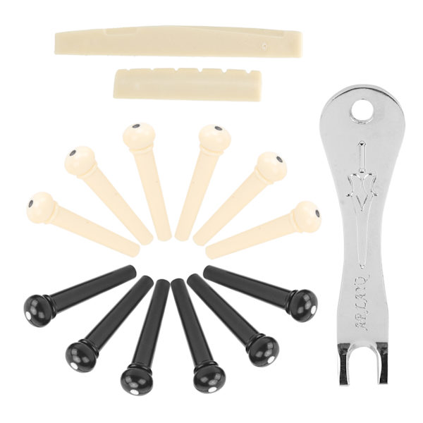 12 stk. Akustisk Gitarbro Pinsett Folk Streng Peg Kit Tilbehør med Sadelmuttertrekker