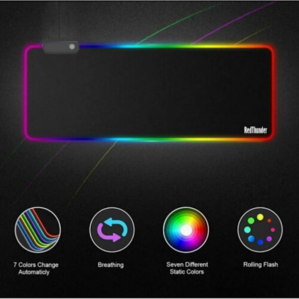 Gaming-musemåtte RGB-musemåtte 800x300 mm XXL Gaming-musemåtte Stor med 14 lystilstande 7 LED-farver Vandtæt, skridsikker til computer-pc