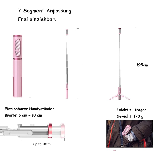 Selfie Stick Telefonstativ, Letvægtsaluminium, Udvidelig Alt-i-Én, med Bluetooth Fjernbetjening og 270° Rotation, Ministativ til