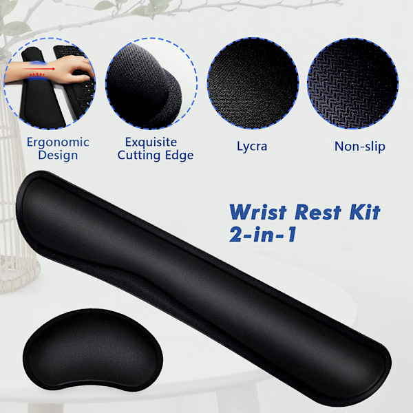 Stöd för datortangentbord och musmatta Memory Foam Set Enkelt att skriva och smärtlindring i handleden Ergonomisk lätt anti-sladd handledskudde för kontor