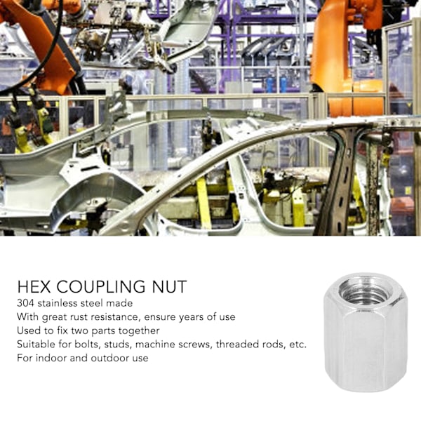 5 st Hex Kopplingsskruvar M12x1.75 19 L25mm 304 Rostfritt Stål Stångkopplingsskruvar för Bultar Stift Maskinskruvar