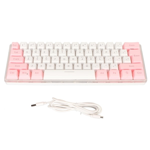 60% Trådbundet speltangentbord RGB Mini-tangentbord Imiterad mekanisk teknik Kompakt 61-tangenters tangentbord för spelare Skrivare Rosa Vit