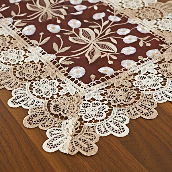 Blommig mönstrad broderad spets bordslöpare polyester rektangulär bordslöpare för hem matsal sminkbord dekoration