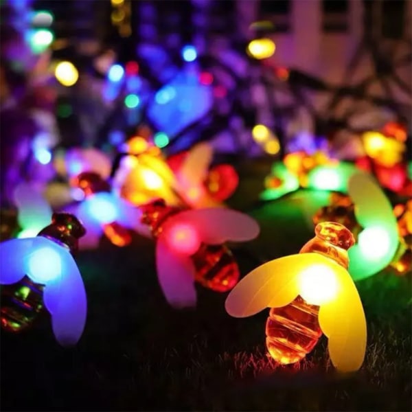 Trädgårdsbelysning utomhus 2-pack 6,5 m 30 LED Solar Bee String Lights multicolor