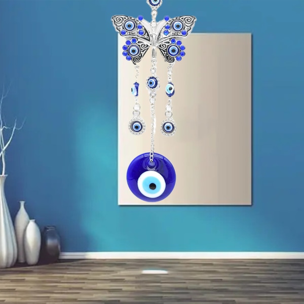 Butterfly blå glas øje vedhæng øje indendørs væghængende væg