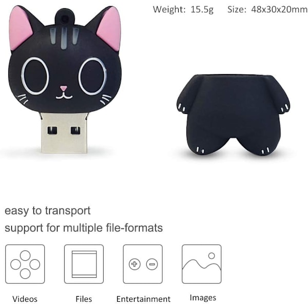 Söt U-disk 32GB tecknad katt U-disk minnespinne USB2.0 Djurdata lagringsgåva U-disk