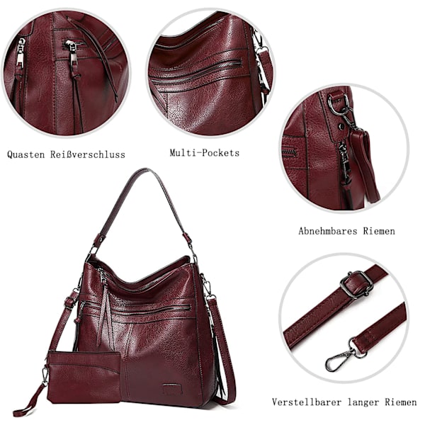 Håndtasker til kvinder, læder crossbody taske, skuldertaske, to stykker