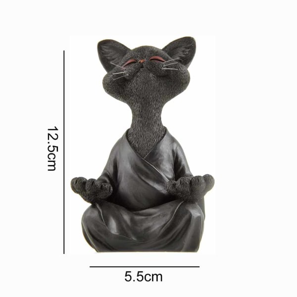 Buddha kattstaty meditation yoga samlargåva för kattälskare Black 12.5 CM