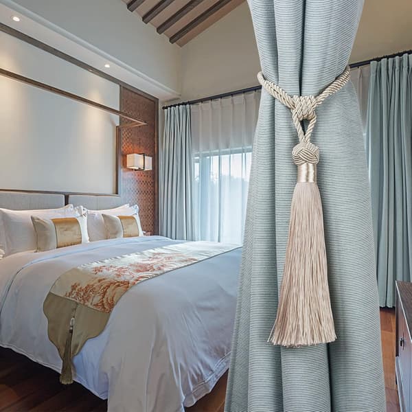 Beige 2-pack Curtain Tiebacks Polyester Cotton Braided Rope Band Drape Holders with Tassel Decorative Curtain Accessories