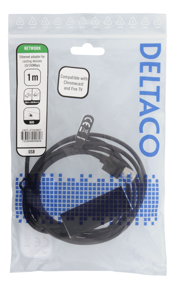 Ethernet-sovitin, heijastuslaite, 1 m, 100 Mbps, USB-A + USB MicroB Svart 60