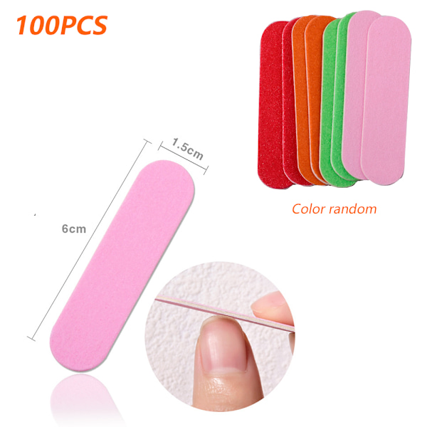 Mini nagelfilar i bulk, 100 st engångs dubbelsidiga emerybrädor i reseformat för män, kvinnor, barn (slumpmässig färg)