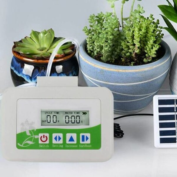 Automatisk dryppvanningssystem, solcelledrevet timer