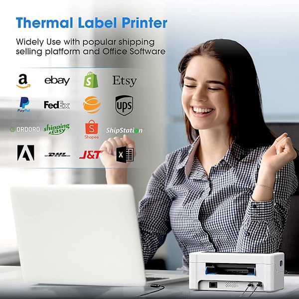 Etiketprinter, 4x6 Desktop Etiket Stregkodeprinter med 150mm/s Høj Hastighed til Hjem Lille Virksomhed Nem Opsætning til Windows Mac,
