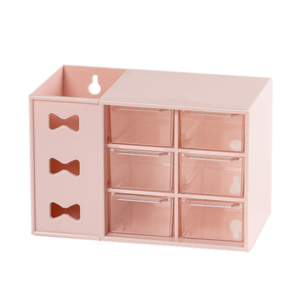 Pen Desk Shelf Støvfri 6 Skuffer Pen Organisation Opbevaring Hylde til Studerende Kontor Folk Pink