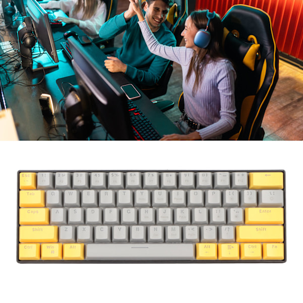 61 Key Mechanical Keyboard Portable Compact 60% Gaming Keyboard with LED Backlit for Windows PC Laptop Yellow Gray Surface Red Switch