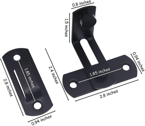 Låge til stalddør, 90 graders skydelås i rustfrit stål til stald, badeværelse, garage, vindue Black 2 Pack