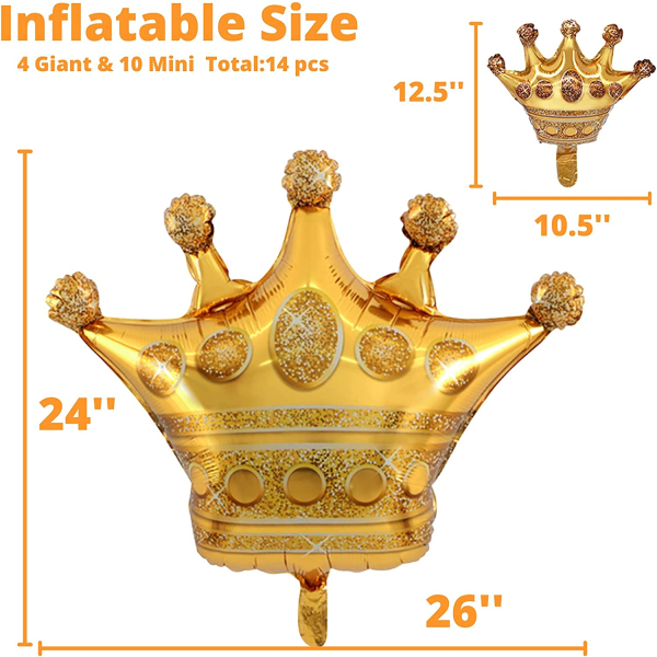14 kpl Crown ilmapalloja Royal Baby Shower -koristeisiin - Gold Cr