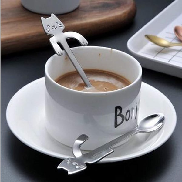 Katteskje kaffe teskje, hengende kopp te i rustfritt stål