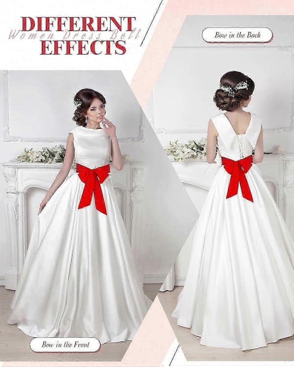 Elegant Chiffonbelte for Kvinner til Kjoler - 50-talls Stil Brudebelte til Bryllup - 7,5 cm Bredt Tilbehør Solid Red Classic Style