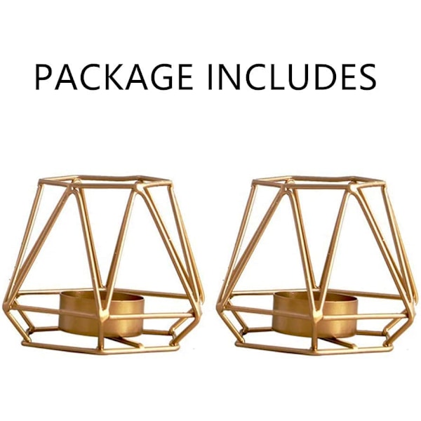2-pack metalliska geometriska design-formade värmeljushållare i hexagonform