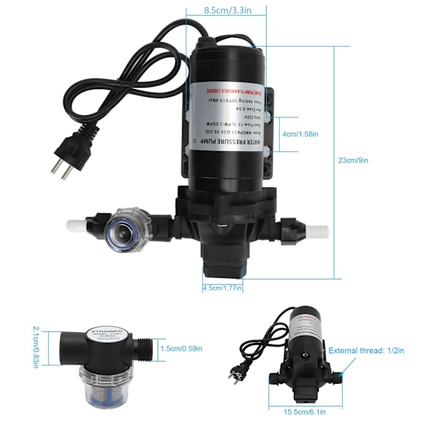 220V 11,3 LPM 50PSI Vedenpainekalvo Pumppu Itse Imuva Autolle RV:lle Jahdille Caravanille Merelle Veneelle