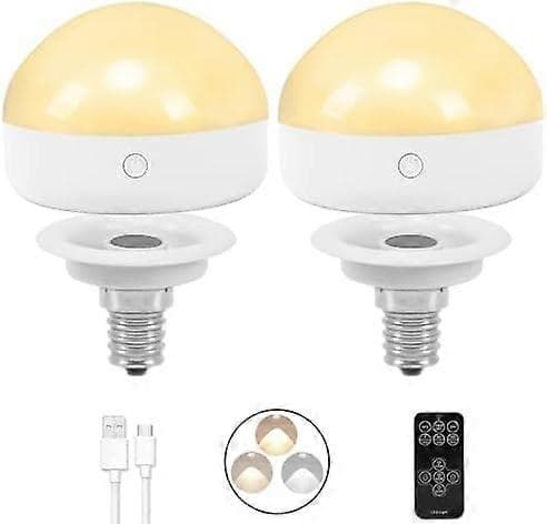 E14 Rechargeable Bulb, 2-pack, 300LM, 40W Equivalent, Detachable Charging, 3 Color Temperatures, Remote Control Puck Emergency Light,