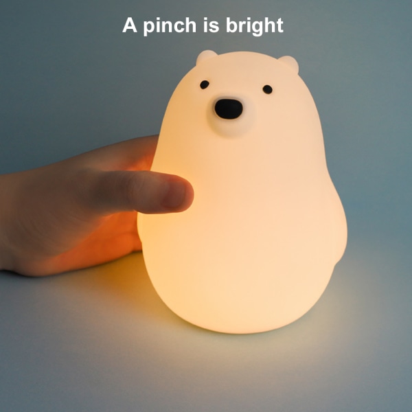 Tecknad liten vit björn silikon nattlampa, USB laddning nig