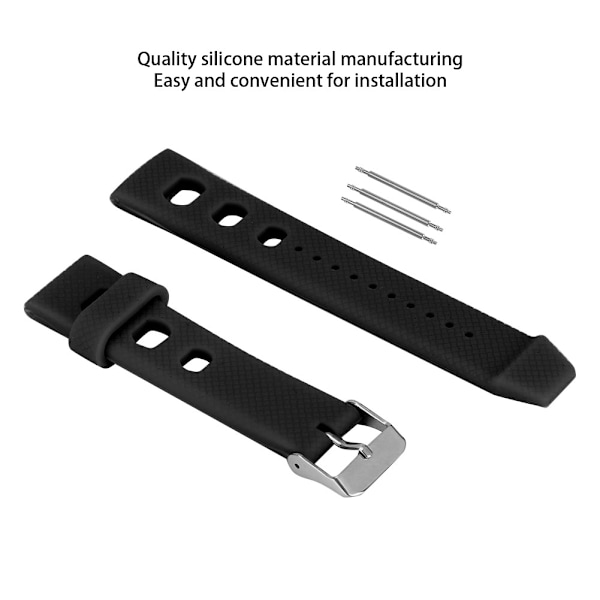 20mm Watch Band Silicone Pin Buckle Waterproof Sweat Proof Watch Strap(Black )