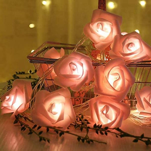 Lights4fun 2x 20 LED Rosen Lichterkette warmweiß batteriebetrieben