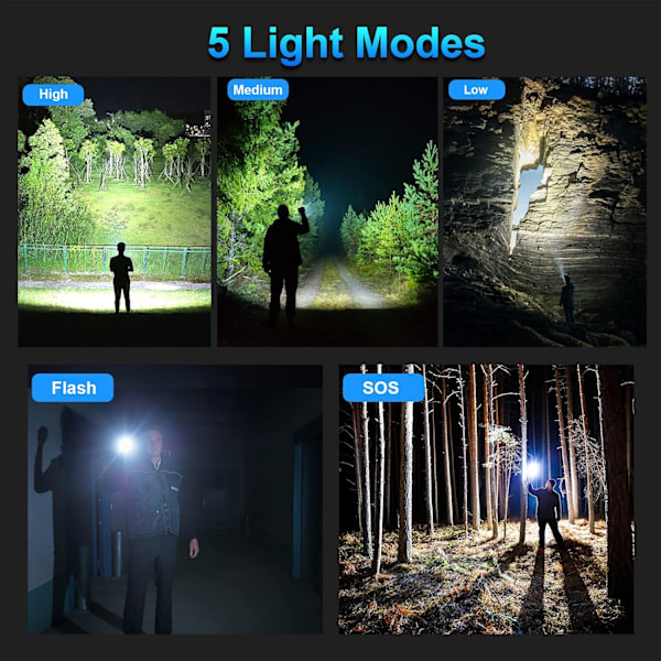 USB Genopladelig LED Lommelygte Ultra Kraftig 3000 Lumen CREE XHP50 Lommelygte, 5 Tilstande IP65 Vandtæt Militær Zoomable til Camping Vandring