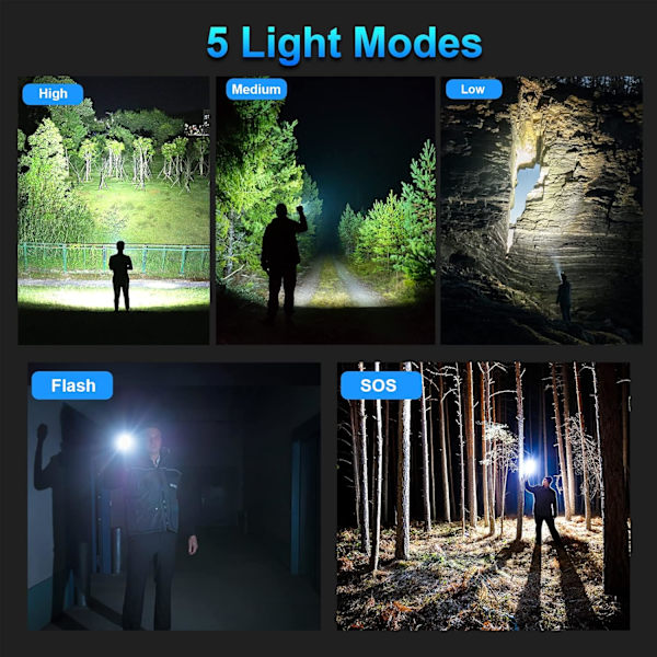 USB-ladattava LED-taskulamppu, erittäin tehokas 3000 lumenia CREE XHP50 -taskulamppu, 5 tilaa, IP65-vedenkestävä, sotilaskäyttöön tarkoitettu zoomaus taskulamppu retkeilyyn ja vaellukseen