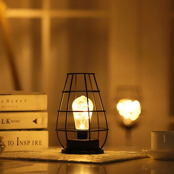 Dekorativ bordlampe, retro bordlampe, bur-stil, natlampe