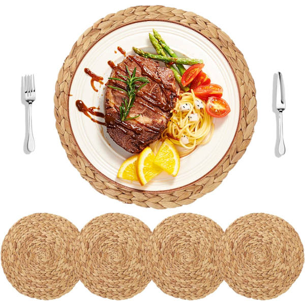HomeDo 4-pakkaus suuria pyöreitä kudottuja ruokailualustoja ruokapöytään,