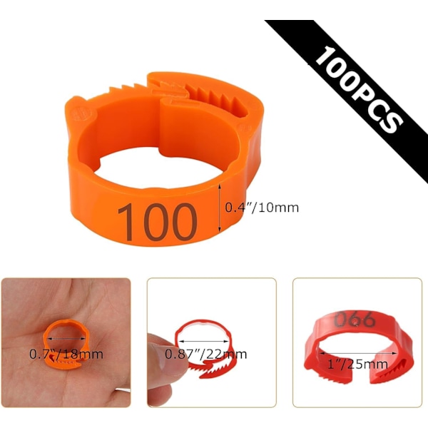 100 st Kycklingbenringar 5 Färger Nummer Kycklingidentifiering Benband Kyckling Tag Ben Kyckling Ankelring Anka Marsvin Kalkon 0-100 Blandade Färger