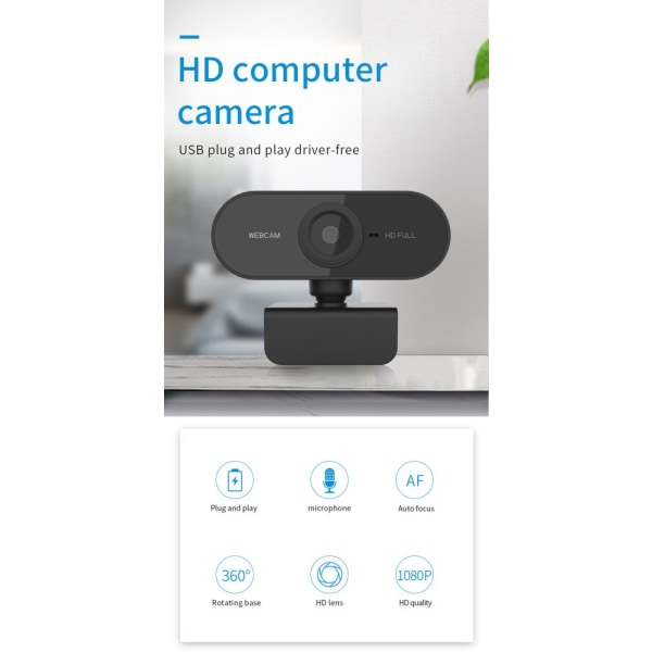 HD 1080P Webkamera Mini Datamaskin PC Webkamera med mikrofon