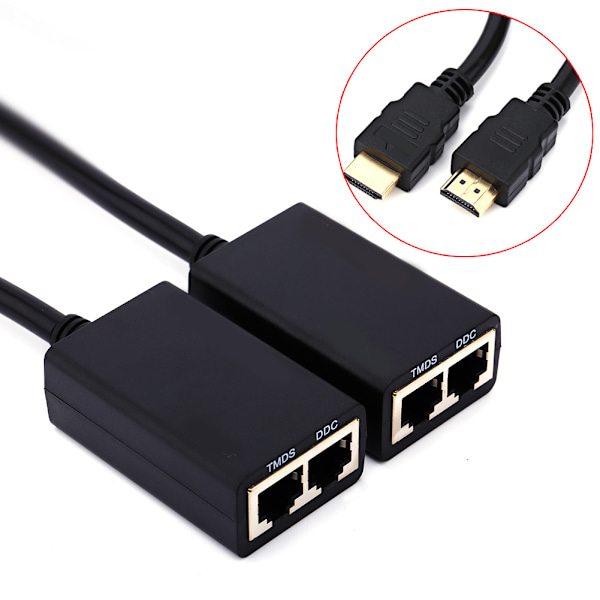 30M HDMI over RJ45 CAT5e CAT6 LAN Ethernet Balun Extender Repeater opptil 1080P
