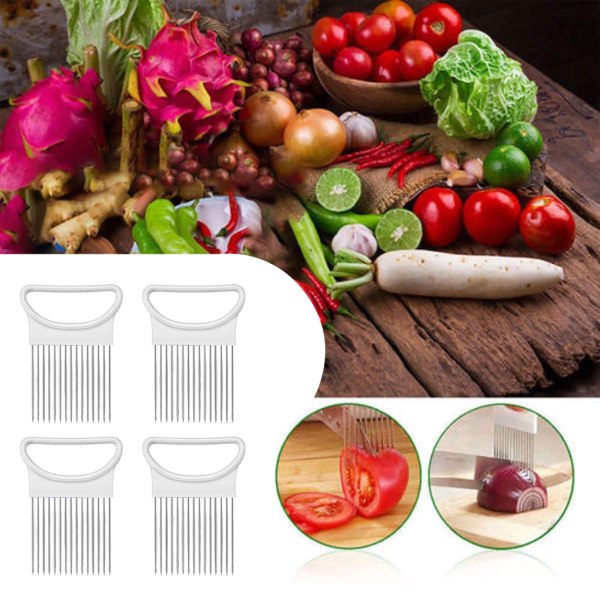 4 st rostfria lökskärare grönsakstomathållare