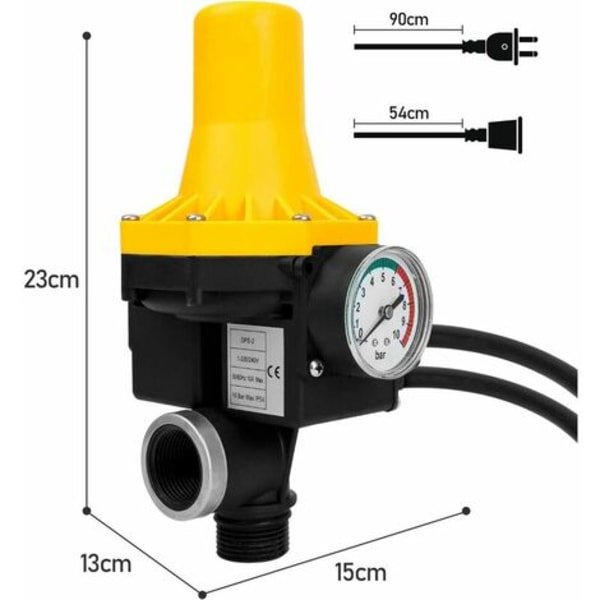 Pumpestyring med stangindikator og kabel, 10 bar trykafbryder, automatisk start og stop, med kabel, gul